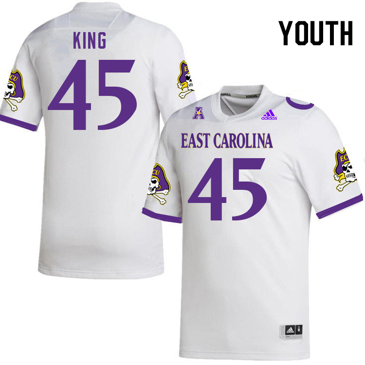 Youth #45 Devon King ECU Pirates 2023 College Football Jerseys Stitched-White - Click Image to Close